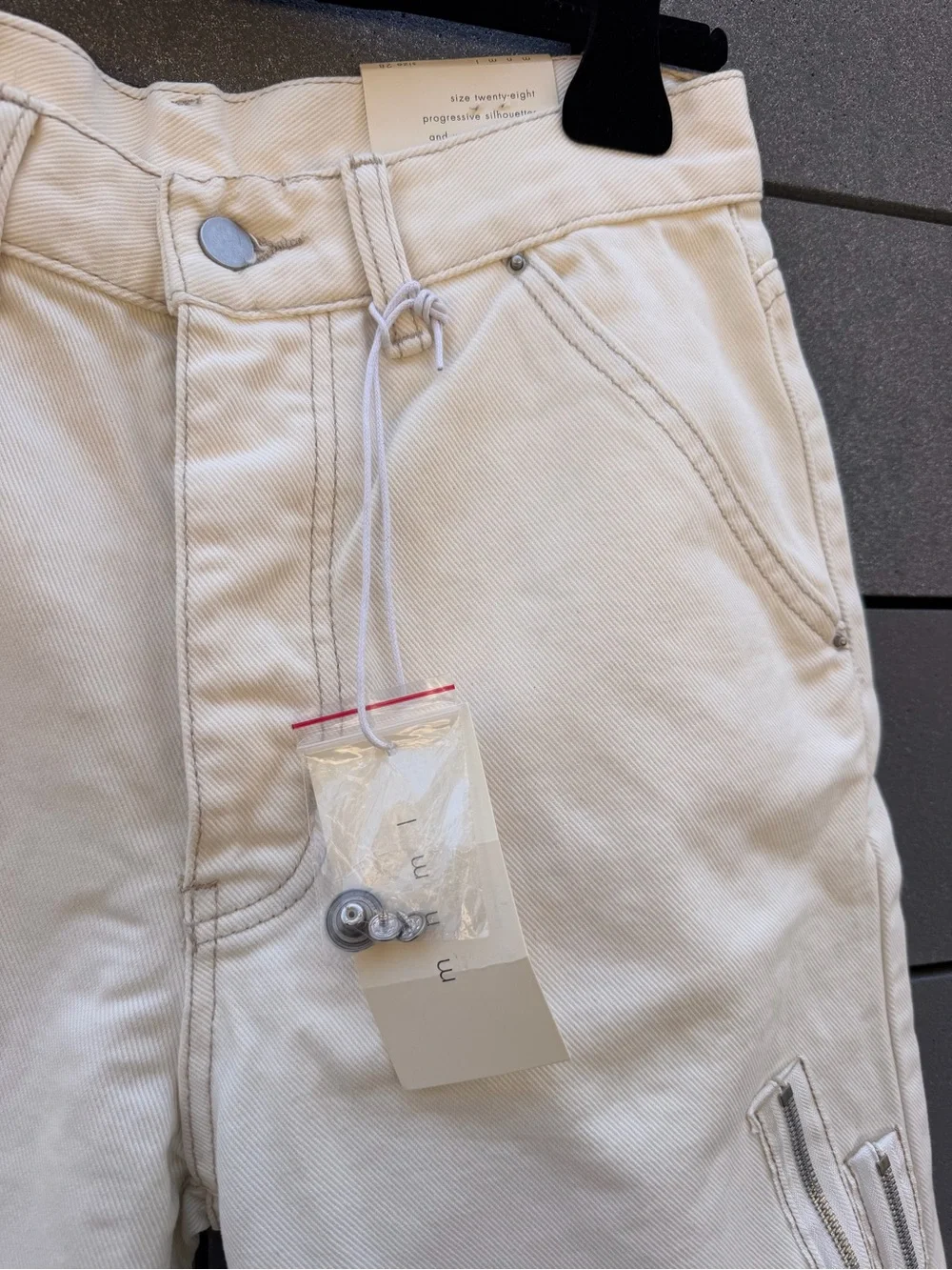 MNML Cream Cargo Shorts with Side Zip Accents - Picture 3 of 4